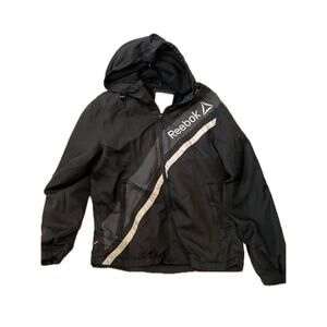 Reebok Black Gray Zip Up Hoodie Windbreaker Jacket Mens M